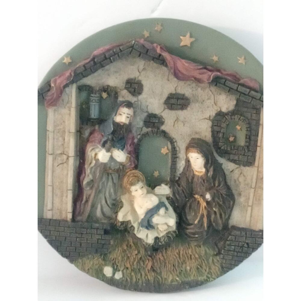 Vintage Nativity Plate Wall Plaque Mary Joseph Baby Jesus 3D Ceramic Christmas